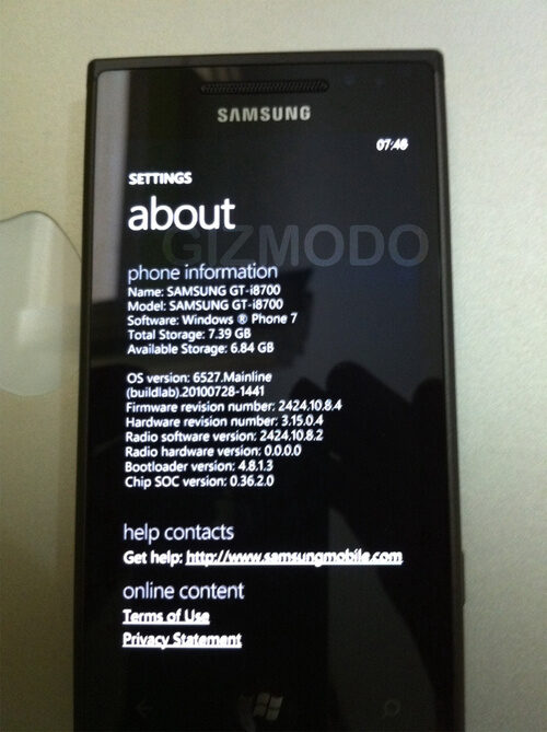 Samsung GT-i8700 — коммуникатор под управлением Windows Phone 7