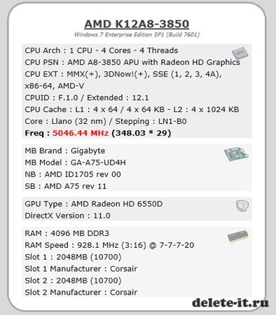 APU AMD Llano A8-3850 разогнан до 5 ГГц